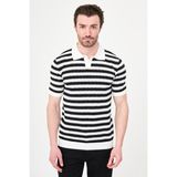 MCR Çizgili Slim Fit Apaç Yaka Erkek Triko T-Shirt - Ekru-Siyah