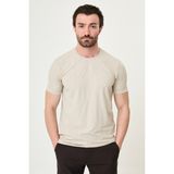 MCR Çizgili Slim Fit Bisiklet Yaka Erkek T-Shirt - Bej - XL