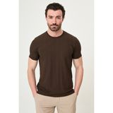 MCR Çizgili Slim Fit Bisiklet Yaka Erkek T-Shirt - Kahverengi - 2XL
