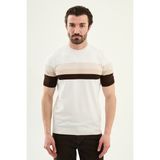 MCR Çizgili Slim Fit Bisiklet Yaka Erkek Triko T-Shirt - Ekru - XL