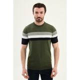 MCR Çizgili Slim Fit Bisiklet Yaka Erkek Triko T-Shirt - Haki - XL