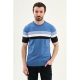 MCR Çizgili Slim Fit Bisiklet Yaka Erkek Triko T-Shirt - İndigo - 2XL