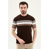 MCR Çizgili Slim Fit Bisiklet Yaka Erkek Triko T-Shirt - Kahverengi