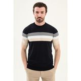 MCR Çizgili Slim Fit Bisiklet Yaka Erkek Triko T-Shirt - Lacivert - XL