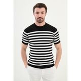 Mcr Çizgili Slim Fit Bisiklet Yaka Erkek Triko T-Shirt Siyah - 11525.25Y