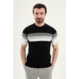 MCR Çizgili Slim Fit Bisiklet Yaka Erkek Triko T-Shirt - Siyah - 2XL