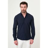 MCR Çizgili Slim Fit Dik Yaka Uzun Kollu Erkek Gömlek - Lacivert