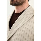 MCR Çizgili Slim Fit Geniş Yaka Kruvaze Erkek Ceket - 50 - Bej
