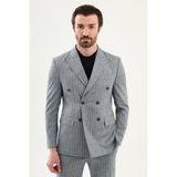 MCR Çizgili Slim Fit Geniş Yaka Kruvaze Erkek Ceket - 56 - Lacivert