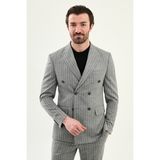MCR Çizgili Slim Fit Geniş Yaka Kruvaze Erkek Ceket - 56 - Siyah