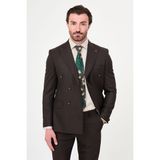 MCR Çizgili Slim Fit Geniş Yaka Kruvaze Erkek Takım Elbise - Kahverengi - 6 Drop - 48