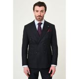 MCR Çizgili Slim Fit Geniş Yaka Kruvaze Erkek Takım Elbise Lacivert Renkli Şık Tasarım - 6 Drop - 46