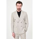 MCR Çizgili Slim Fit Geniş Yaka Kruvaze Erkek Takım Elbise - Taş - 6 Drop - 46