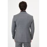 MCR Çizgili Slim Fit Geniş Yaka Kruvaze Premium Yün Erkek Takım Elbise - Gri - 6 Drop - 50