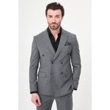 MCR Çizgili Slim Fit Geniş Yaka Kruvaze Premium Yün Erkek Takım Elbise - Gri - 6 Drop - 58