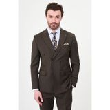 MCR Çizgili Slim Fit Geniş Yaka Kruvaze Premium Yün Erkek Takım Elbise - Kahverengi - 6 Drop - 48