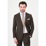 MCR Çizgili Slim Fit Geniş Yaka Premium Yün Erkek Takım Elbise - Kahverengi - 6 Drop - 58
