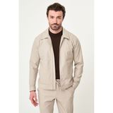 MCR Çizgili Slim Fit Gömlek Yaka Fermuarlı Erkek Mont Pantolon - Bej - 52