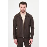 MCR Çizgili Slim Fit Gömlek Yaka Fermuarlı Erkek Mont Pantolon - Kahverengi - 56