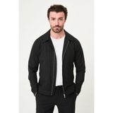 MCR Çizgili Slim Fit Gömlek Yaka Fermuarlı Erkek Mont Pantolon - Siyah - 56