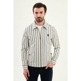 MCR Çizgili Slim Fit Gömlek Yaka Yandan Cepli Erkek Mont - Ekru - Lacivert - 52
