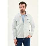 MCR Çizgili Slim Fit Gömlek Yaka Yandan Cepli Erkek Mont - Mavi - 58