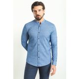 Mcr Çizgili Slim Fit Hakim Yaka Uzun Kollu Pamuk Erkek Gömlek Lacivert - 37767.23Y