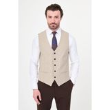 MCR Çizgili Slim Fit Klasik Erkek Yelek - 52 - Bej