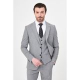 MCR Çizgili Slim Fit Mono Yaka Klasik Erkek Takım Elbise - Gri - 6 Drop - 58