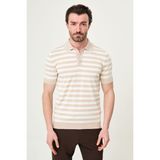 MCR Çizgili Slim Fit Polo Yaka Erkek Triko T-Shirt - Bej