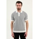 MCR Çizgili Slim Fit Polo Yaka Erkek Triko T-Shirt - Beyaz - XL