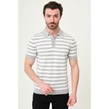 MCR Çizgili Slim Fit Polo Yaka Erkek Triko T-Shirt - Gri - XL