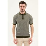 MCR Çizgili Slim Fit Polo Yaka Erkek Triko T-Shirt - Haki - XL