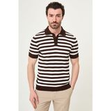 MCR Çizgili Slim Fit Polo Yaka Erkek Triko T-Shirt - Kahverengi