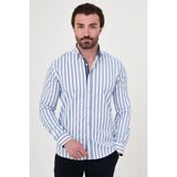 MCR Çizgili Slim Fit Uzun Kollu Erkek Gömlek - 2XL - Lacivert