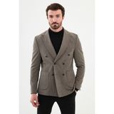 MCR Çizgili Vizon Rengi Slim Fit Geniş Yaka Kruvaze Kadife Erkek Ceket - 46