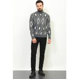 MCR Desenli Antrasit Rengi Slim Fit Tam Balıkçı Yaka Yün Erkek Kazak - 2XL