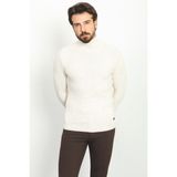 MCR Desenli Bej Rengi Slim Fit Tam Balıkçı Yaka Yün Erkek Kazak - Açık Bej