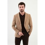 MCR Desenli Bej Slim Fit Mono Yaka Klasik Yün Erkek Ceket - 50