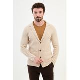 MCR Desenli Bej Slim Fit Yün Erkek Triko Ceket