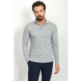 Mcr Desenli Gri Renk Slim Fit Polo Yaka Uzun Kollu Erkek T-shirt
