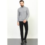 MCR Desenli Gri Renk Slim Fit Tam Balıkçı Yaka Yün Erkek Kazak - Açık Gri - 2XL