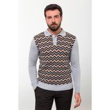MCR Desenli Gri Slim Fit Polo Yaka Erkek Triko Kazak