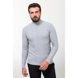 MCR Desenli Gri Slim Fit Yarım Balıkçı Yaka Yün Erkek Triko Kazak - Açık Gri