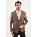 MCR Desenli Kahverengi Slim Fit Mono Yaka Klasik Yün Erkek Ceket - 46