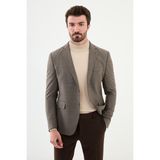 MCR Desenli Kahverengi Slim Fit Mono Yaka Yün Erkek Ceket - 52