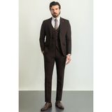 MCR Desenli Kahverengi Slim Fit Mono Yaka Yün Erkek Takım Elbise - 54 - 6 Drop