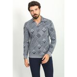 MCR Desenli Lacivert Renk Slim Fit Polo Yaka Uzun Kollu Erkek T-Shirt - XL