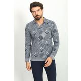 Mcr Desenli Lacivert Renk Slim Fit Polo Yaka Uzun Kollu Erkek T-shirt