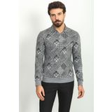 Mcr Desenli Siyah Renk Slim Fit Polo Yaka Uzun Kollu Erkek T-shirt